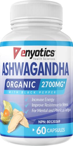 Organic Ashwagandha Root Extract - Decrease Stress & Increase Energy. Potent 2700mg (per serving) of Pure Ashwagandha Root (Withania somnifera) w/ Black Pepper
