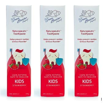 Natural Toothpaste for Kids, Strawberry Flavour, Fluoride Free, 3 Pack