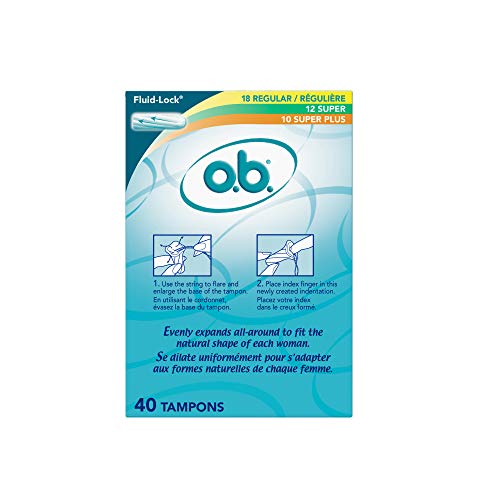 o.b. Original Non-Applicator Tampons, Regular, Super, & Super Plus Absorbancies, 40 Count (Pack of 1)