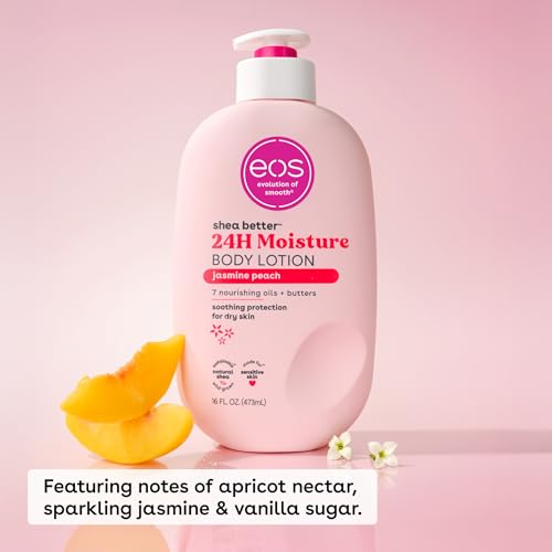 Pre-Order | Arrives in 5–10 Days – eos Shea Better Body Lotion- Jasmine Peach, 24-Hour Moisture Skin Care, Lightweight & Non-Greasy, Made with Natural Shea, Vegan, 16 fl oz