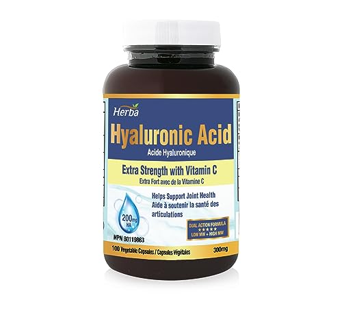 Herba Hyaluronic Acid Supplement 300mg - 100 Vegetable Capsules | Hyaluronic Acid Capsules with Vitamin C to Support Joint and Bone Health | NPN from Health Canada