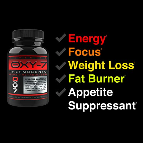 Herbwise Oxy-7 Thermogenic Fat Burner Hyper-Metabolizer, Diet Pill, Appetite Suppressant, Weight Loss Pills for Women and Men, 60 Veggie Capsules