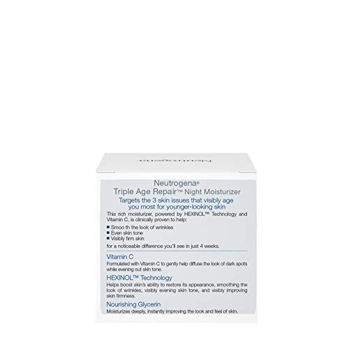 Neutrogena Triple Age Repair Night Cream, 1.7oz Jar, Anti-Aging Face Cream, Face Moisturizer For Women & Men, Hydrating Night Face Moisturizer for Even Skin Tone & Firming, Vitamin C