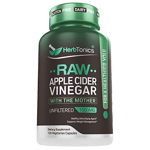 Herbtonics Raw Apple Cider Vinegar Capsules, 1500mg Detox Support (Packaging May Vary)