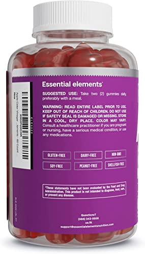 Pre-Order | Arrives in 5–10 Days – Essential Elements Apple Cider Vinegar Gummies from The Mother - Naturally-Sourced, Vegan ACV with Folic Acid and Vitamin B6 & B12 60 Count