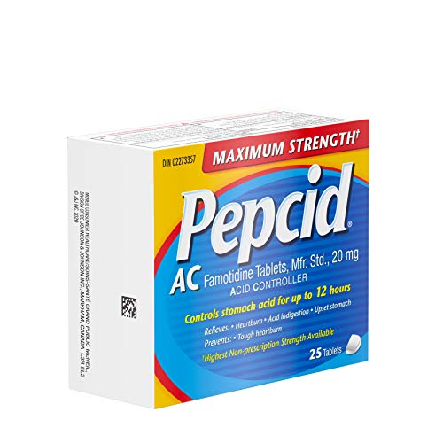 Pepcid Acid Controller, Maximum Strength Tablets, Acid Reducer for Heartburn, Acid Reflux and Upset Stomach Relief, 25 Tablets
