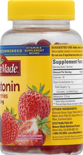 Nature Made Melatonin 2.5 mg Gummies, 100% Drug Free Sleep Aid for Adults, 130 Gummies, 130 Day Supply (Pack of 2)