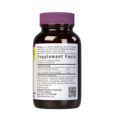 Pre-Order | Arrives in 5–10 Days – Bluebonnet Nutrition Zeaxanthin Plus Lutein Softgel, Lutein & Zeaxanthin, Eye Health & Blue Light Exposure, Lutein from Marigold, Zeaxanthin from Paprika, Gluten Free, Soy Free, Milk Free, 60 Softgels