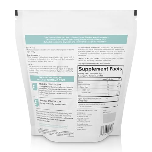 Himalaya Organic Psyllium Whole Husk, Natural Daily Fiber Supplement, Regularity, Appetite Management, USDA Certified Organic, Non-GMO, 56-Tablespoon Supply, Unflavored, 12 Oz