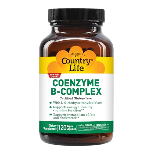 Country Life Coenzyme B-Complex, 120 Capsules – Supports Energy & Metabolism, Mood & Cognitive Function – Vegan, Gluten-Free, Bioavailable B Vitamins with Choline