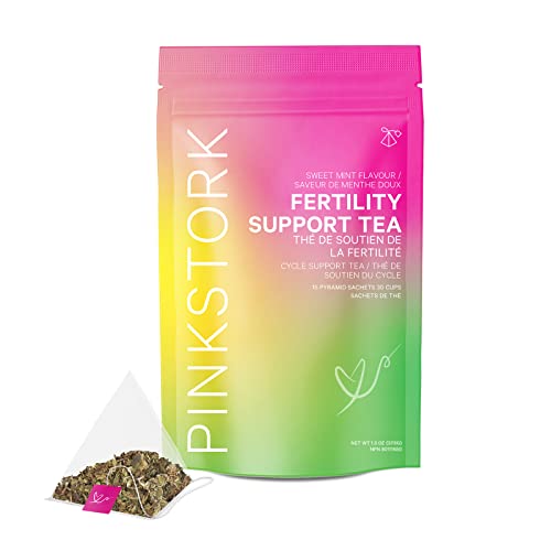 Pink Stork Fertility Support Tea: Sweet Mint Fertility Tea Support, Cycle Support, Red Raspberry Leaf + Vitex + Chaste Tree Berry + Lady’s Mantle, Hormonal Balance for Women, Women-Owned, 30 Cups
