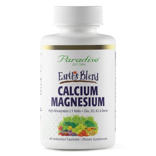 Pre-Order | Arrives in 5–10 Days – Paradise Herbs Earth's Blend Calcium Magnesium + Zinc, D3, K2 & Boron, Supports Bone Health, Vegan, Non-GMO, Gluten Free, 90 Vegetarian Capsules