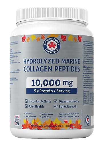 Orthomolecular Laboratories - Hydrolyzed Marine Collagen Peptides Powder 10000mg, 600g - Vitamins for Bone Strength, Digestive Health, Joint Health, Hair Skin & Nail Vitamins - Collagen Protein Powder
