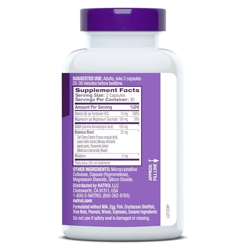 Natrol Sleep & Restore Capsules - Calm Magnesium Glycinate, Magnesium Sleep Aid with GABA, Melatonin 5mg, Botanical Blend, 30 Day Supply