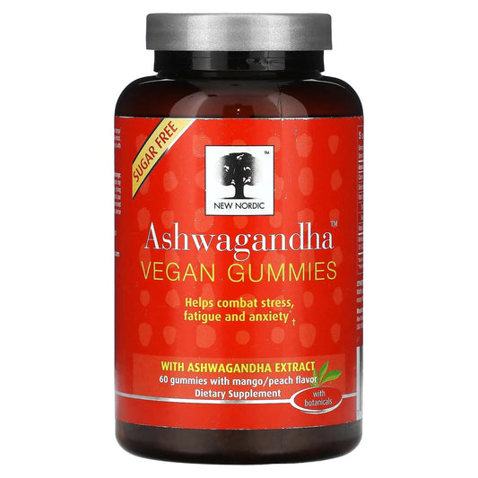 New Nordic
Ashwagandha Vegan Gummies, Mango and Peach, 60 Gummies