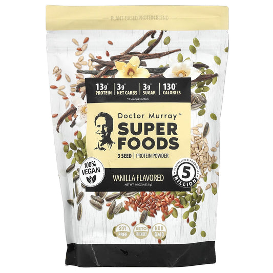 Pre-Order | Arrives in 5–10 Days – Dr. Murray's
Super Foods, 3 Seed Protein Powder, Pumpkin + Flax + Sunflower, Vanilla, 16 oz (453.5 g)