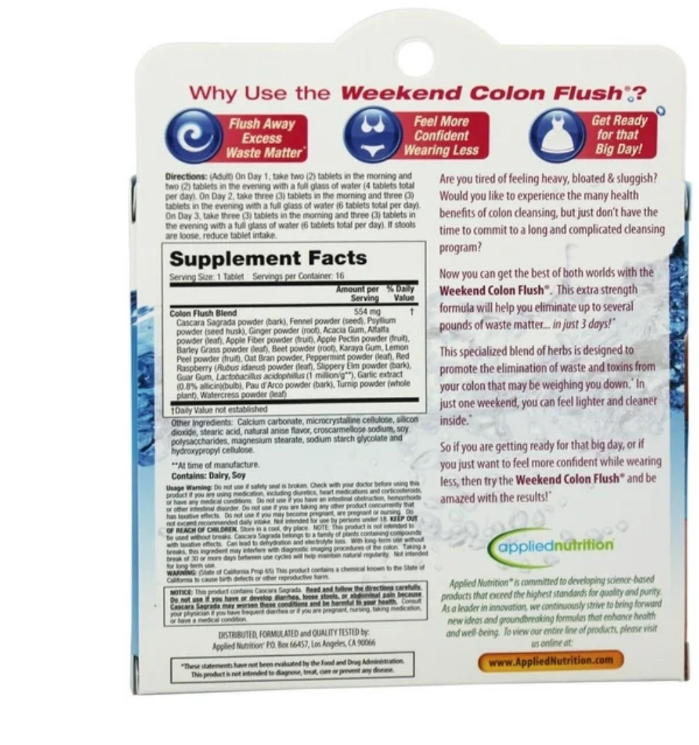 APPLIED NUTRITION WEEKEND COLON FLUSH, 16 TABLETS