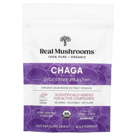 Real Mushrooms
Chaga, Organic Mushroom Extract Powder, 2.12 oz (60 g)