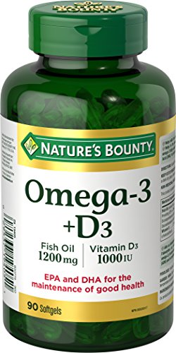 Nature's Bounty Omega 3 Fish Oil 1200mg plus Vitamin D3 1000IU Pills, Supplement, Helps in the Development and Maintenance of Bones, 90 Softgels