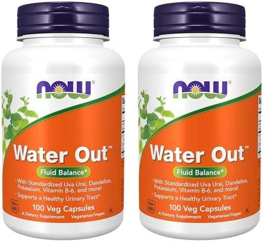 NOW Supplements, Water Out with Standardized Uva Ursi, Dandelion, Potassium and Vitamin B-6, 100 Veg Capsules (Pack of 2)