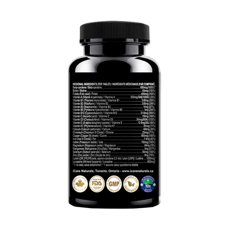 iCare Naturals Vita Queen - Multivitamins for Women - Halal | Gluten-Free | Vegetarian Friendly | Manufactured in Canada| GMP Certified | - Iron, Vitamin D3, B Vitamins and Antioxidant Vitamins C and E - Nourish Hair, Skin & Nails - 60 count