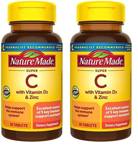 Nature Made Super C with Vitamin D3 and Zinc, Dietary Supplement for Immune Support, 60 Tablets, 60 Day Supply (Pack of 2)
