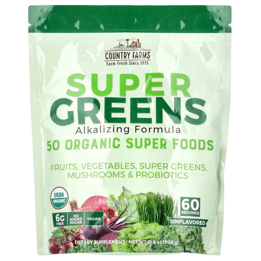 Pre-Order | Arrives in 5–10 Days – Country Farms
Super Greens, Alkalizing Formula, Unflavored, 31.8 oz (900 g)