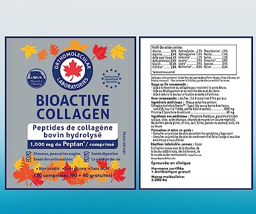 Beauty Collagen - Hydrolyzed Bovine Collagen Peptides 130 Tablets - 1,000mg of Peptan/Tablet - Orthomolecular Laboratories (Canada) - Research Based Advanced Formulas