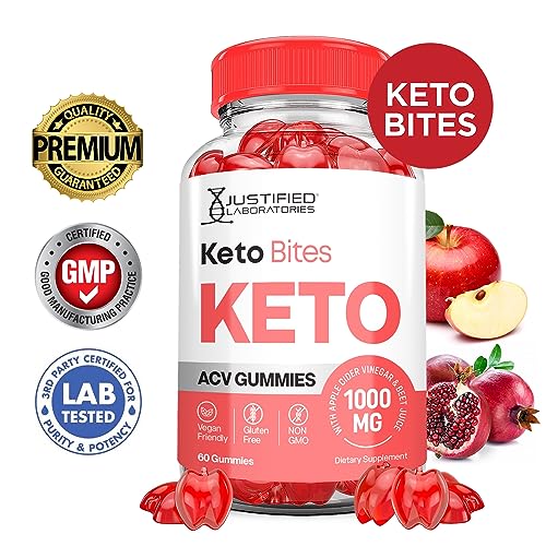 Justified Laboratories Keto Bites Keto ACV Gummies 1000MG Vegan Non GMO with Pomegranate Juice Beet Root B12 60 Gummys