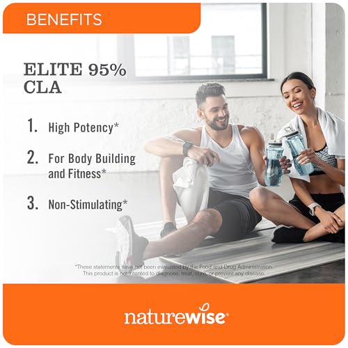 NatureWise CLA 1300 - 95% Active Conjugated Linoleic Acid for Women and Men, Not Stimulating, Supports Weight & Fitness Goals - Non-GMO, Gluten Free - 90 Softgels[1-Month Supply]