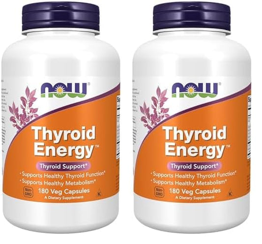 NOW Supplements, Thyroid Energy™, Iodine and Tyrosine Plus Selenium, Zinc and Copper, 180 Veg Capsules (Pack of 2)