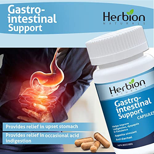 Herbion Naturals Gastro-Intestinal Capsules help with Indigestion, Dyspepsia, Flatulence, Nausea as well as Digestive Spasms Caused by Diarrhea while Stimulating Appetite. Seven Herbal Extracts. 20 Veggie Caps