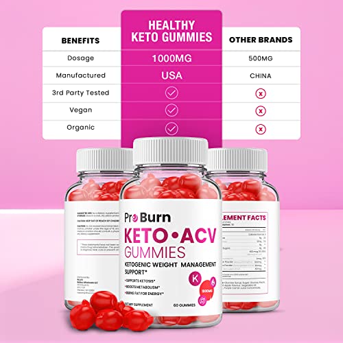 Pro Burn Keto Plus ACV Gummies Pro Burn ACV Advanced Keto Formula Shark Plus Apple Cider Vinegar Keto Tank Gummies Dietary Supplement B12 Beet Root Juice (60 Gummies)