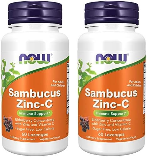 NOW Supplements, Sambucus Zinc-C with Elderberry Concentrate and Vitamin C, 60 Lozenges (Pack of 2)