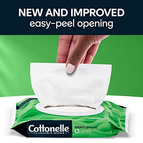 Pre-Order | Arrives in 5–10 Days – Cottonelle GentlePlus Flushable Wet Wipes with Aloe & Vitamin E, Adult Wet Wipes, 8 Flip-Top Packs, 42 Wipes per Pack (336 Total Flushable Wipes)