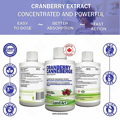 Liquid Cranberry Extract 500ml – Concentrated Formula - for Urinary Tract Infections - Antioxidant - Sugar Free – GMO-Free - Gluten Free - Vegan - Made in Canada