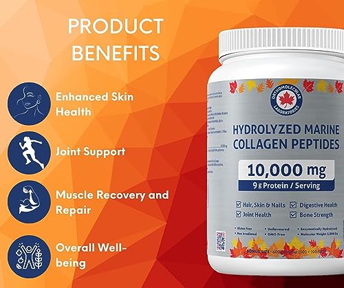 Orthomolecular Laboratories - Hydrolyzed Marine Collagen Peptides Powder 10000mg, 600g - Vitamins for Bone Strength, Digestive Health, Joint Health, Hair Skin & Nail Vitamins - Collagen Protein Powder