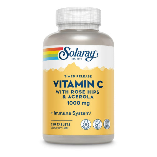 Pre-Order | Arrives in 5–10 Days – SOLARAY Vitamin C w/Rose HIPS & Acerola | 1000mg | Two-Stage Timed-Release Healthy Immune Function, Skin, Hair & Nails Support | Non-GMO | 250ct