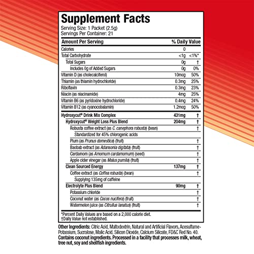 Hydroxycut Drink Mix Weight Loss for Women & Men Weight Loss Supplement Energy Drink Powder Metabolism Booster for Weight Loss Wildberry Blast, 21 Packets (packaging May Vary)