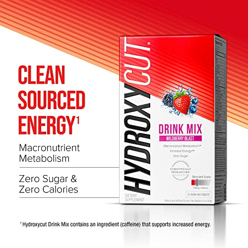 Hydroxycut Drink Mix Weight Loss for Women & Men Weight Loss Supplement Energy Drink Powder Metabolism Booster for Weight Loss Wildberry Blast, 21 Packets (packaging May Vary)