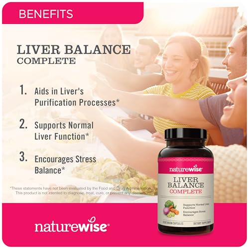 NatureWise Liver Balance Detox Supplement - Triple Repair Formula with Milk Thistle, Dandelion, Turmeric, Artichoke, Reishi Mushroom & Kudzu, Vegan - 60 Capsules[30-Day Supply]