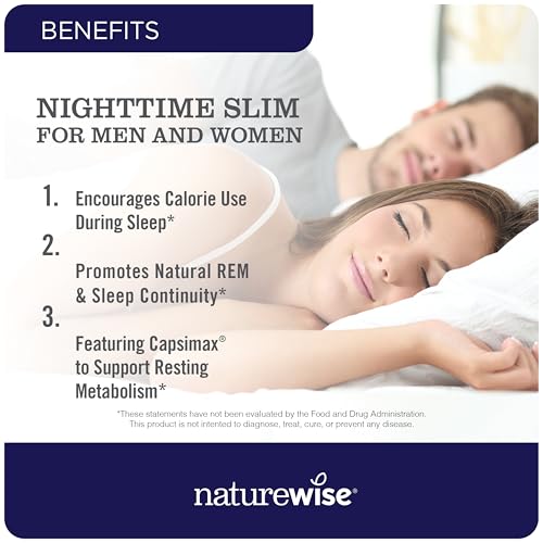 Naturewise Nighttime Fitness Support Supplement & Natural Sleep Aid with Cayenne Extract, Green Coffee Bean, GABA, L-Theanine - Vegetarian, Non-GMO - 60 Capsules[1-Month Supply]