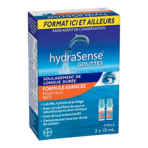 HydraSense Advanced Eye Drops, For Dry Eyes, Preservative Free, Naturally Sourced Lubricant, With Provitamin B5, Home and Away Twin Pack (2 x 10 mL), 20 mL