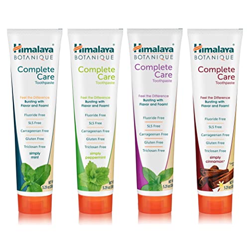Himalaya Botanique Complete Care Toothpaste, Plaque Reducer for Brighter Teeth and Fresh Breath, Natural, Fluoride Free, SLS Free, Carrageenan Free & Gluten Free, Vegan, 150 g (5.29 oz), Variety 4 Pack