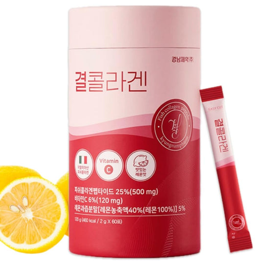 Kyung Nam Pharm LEMONA Official Kyul Collagen, Korean Collagen Peptides for Mothers Day Women 60 Stick(2g) with Vitamin C for Hair, Nail, Skin, Bone & Joint Health Low Molecular (500 mg, Lemon)