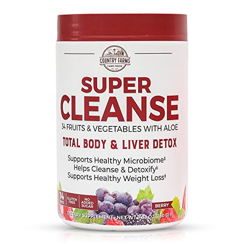 Pre-Order | Arrives in 5–10 Days – Country Farms Super Cleanse, Super Juice Cleanse, Supports Healthy Digestive System, 34 Fruits and Vegetables with Aloe, Promotes Natural Detoxification, Drink Powder, 14 Servings, 9.88 Ounce
