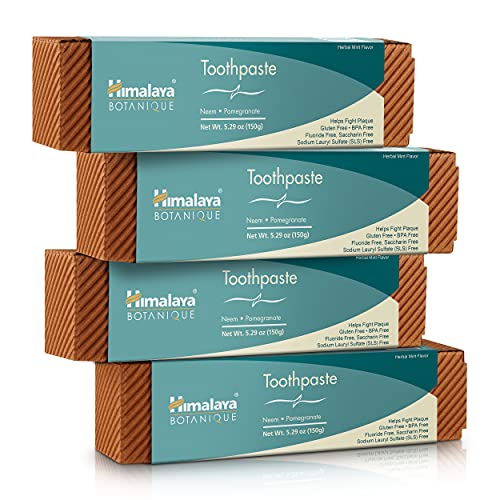Himalaya Herbal Healthcare Neem and Pomegranate Fluoride-Free Natural Toothpaste, SLS-Free, 5.29 Oz/150 gm (4 PACK)