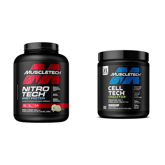 MuscleTech Whey Protein Powder Nitro-Tech | Isolate & Peptides & Cell-Tech Creactor Creatine HCl Powder | Post Workout Muscle Builder