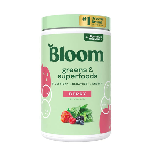 Pre-Order | Arrives in 5–10 Days – 
Bloom Nutrition Superfood Greens Powder, Digestive Enzymes with Probiotics and Prebiotics, Gut Health, Bloating Relief for Women, Chlorella, Green Juice Mix with Beet Root Powder, 25 SVG, Berry
