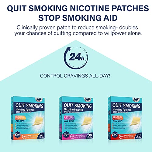 Quit Smoking Patches Step 3 - 7 mg, Quit Patches 30 Count- Stop Aid to Help Quit That Work, Transdermal System Patch - Delivered Over 24 Hours, Behavioral Support Program Information Included (Step3-30PC)